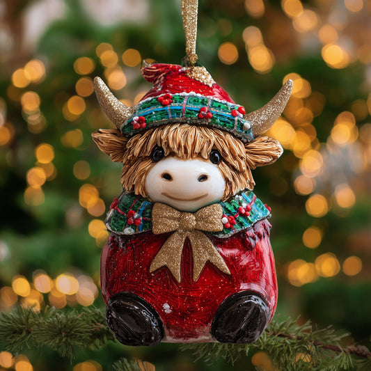 Holiday Highland Cow Christmas Mica Ornament GFTONL7210