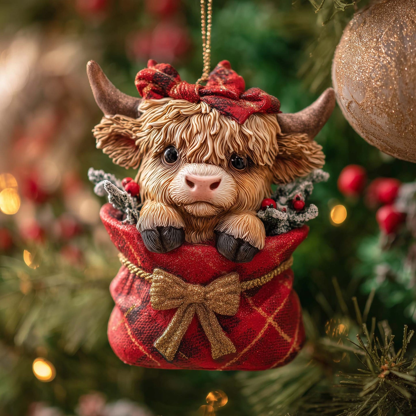 Holiday Highland Cow Christmas Mica Ornament GFTONL7211