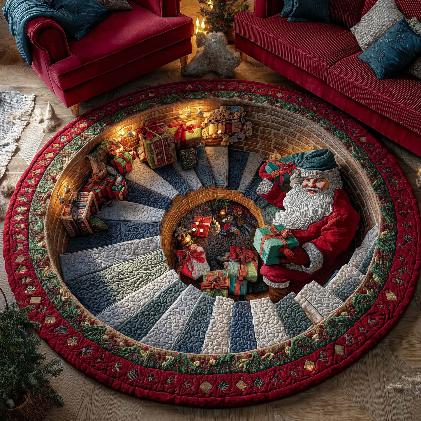 Funky Santa Quilted Round Mat GFTONL7215