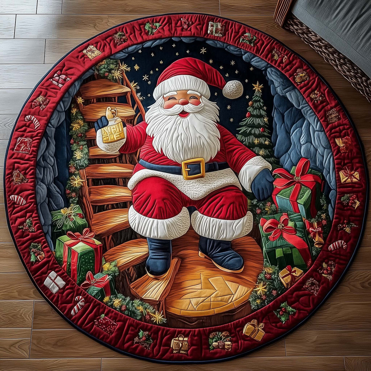 Funky Santa Quilted Round Mat GFTONL7216