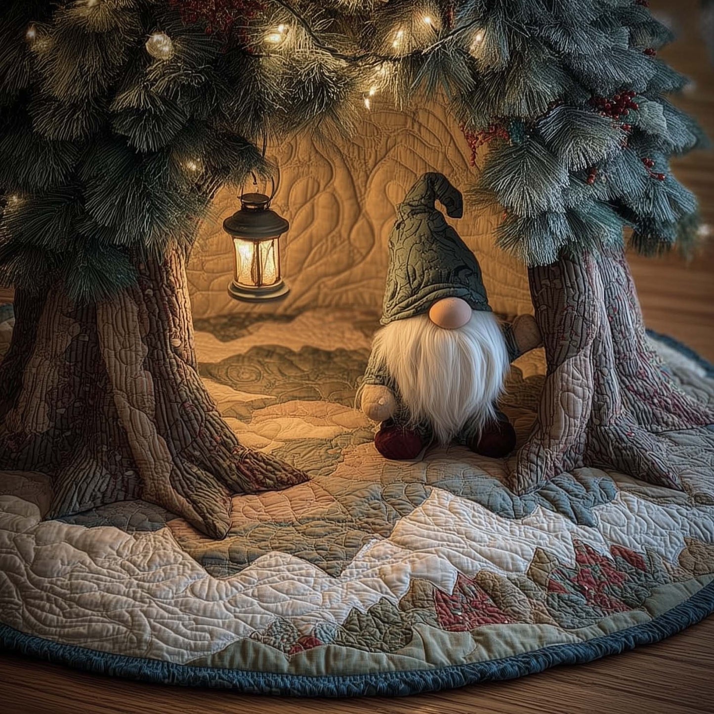Friendly Holiday Gnome Quilted Tree Skirt GFTONL7249