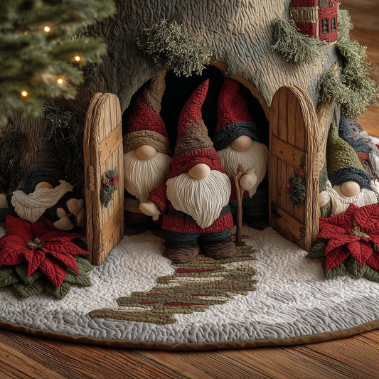 Friendly Holiday Gnome Quilted Tree Skirt GFTONL7252