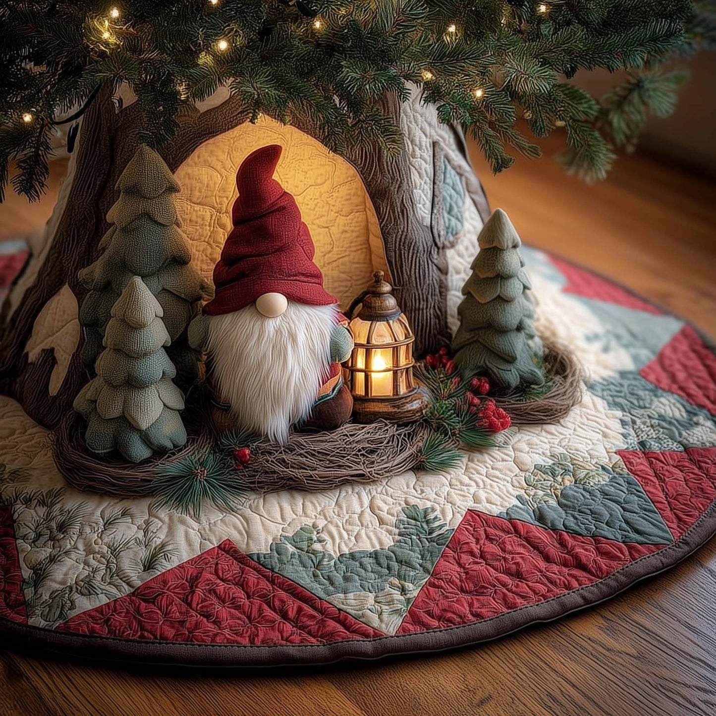 Cheerful Christmas Gnome Quilted Tree Skirt GFTONL7255