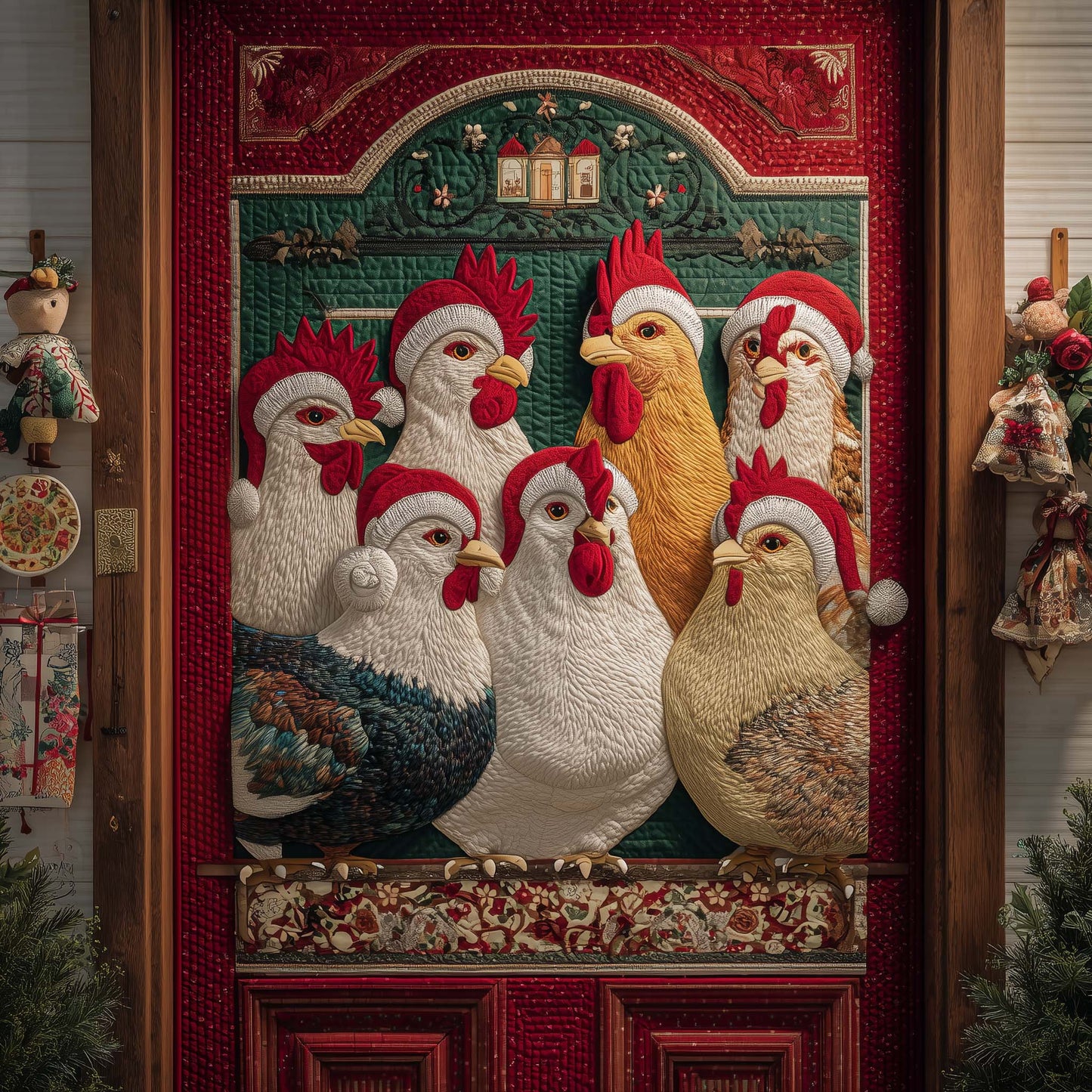 Holiday Chicken Quilted Door Cover GFTONL7266