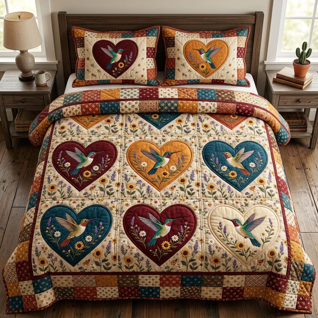 Hummingbird Grace 3-Piece Quilted Bedding Set GFTONL7321
