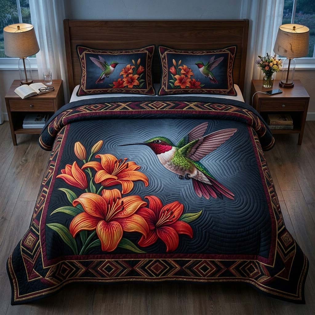 Hummingbird 3-Piece Quilted Bedding Set GFTONL7326