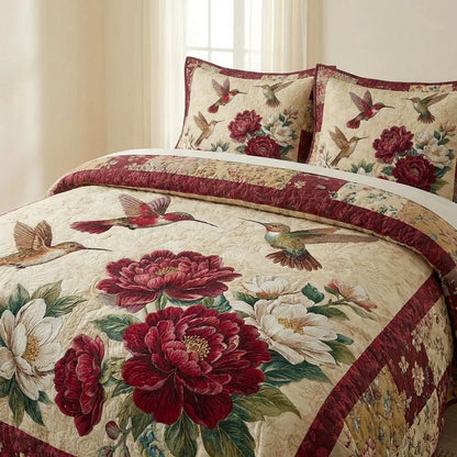Crimson Bloom 3-Piece Quilted Bedding Set GFTONL7337