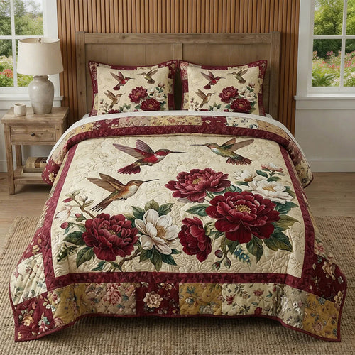Crimson Bloom 3-Piece Quilted Bedding Set GFTONL7337