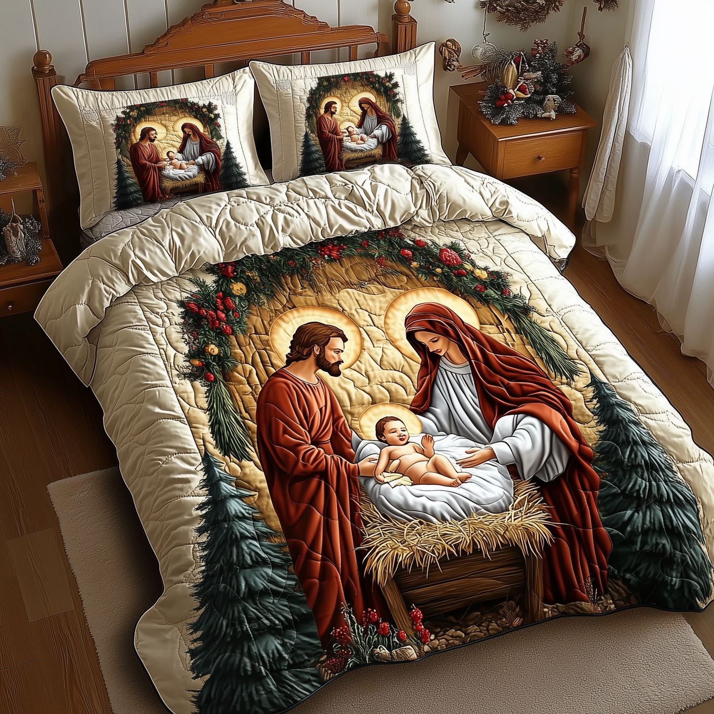 Nativity Scene 3-Piece Quilted Bedding Set GFTONL898