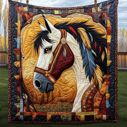 Horse Native American Art Quilted Blanket GFTONL947
