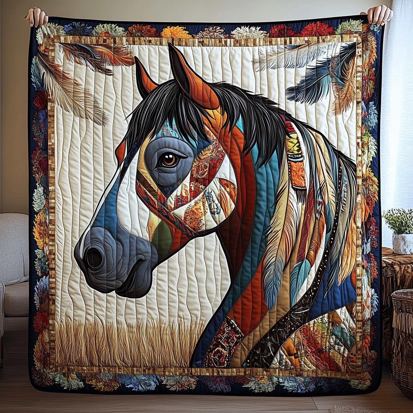 Horse Native American Art Quilted Blanket GFTONL948
