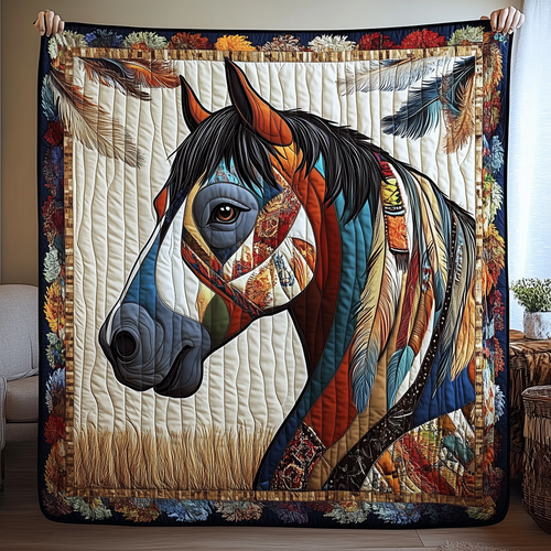 Horse Native American Art Quilted Blanket GFTONL948