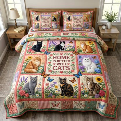 Cat Bliss 3-Piece Quilted Bedding Set GFTONMU1009