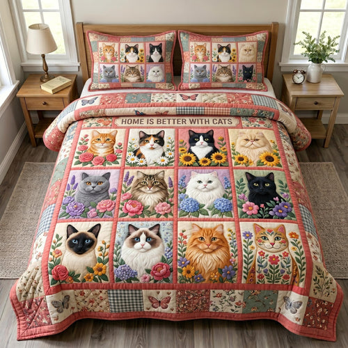 Cat Bliss 3-Piece Quilted Bedding Set GFTONMU1015