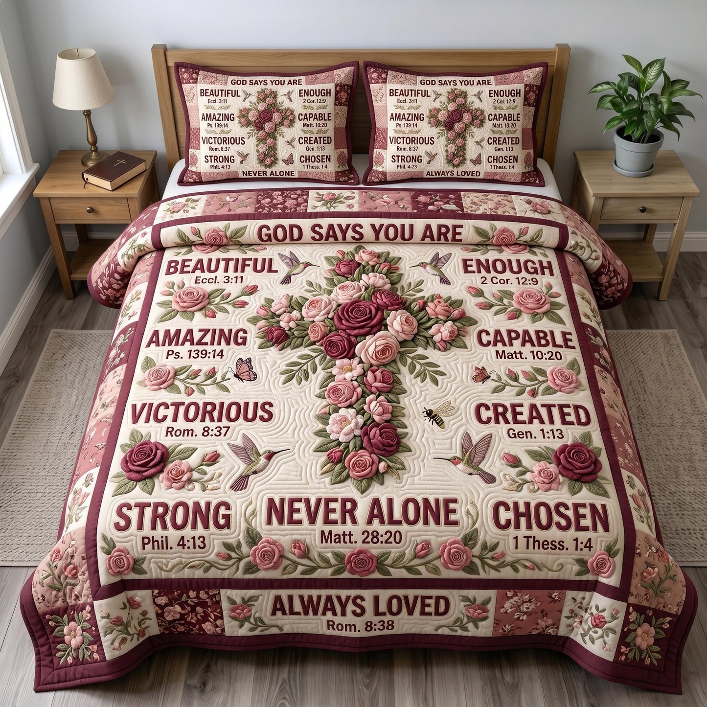 Floral Bible 3-Piece Quilted Bedding Set GFTONMU1046