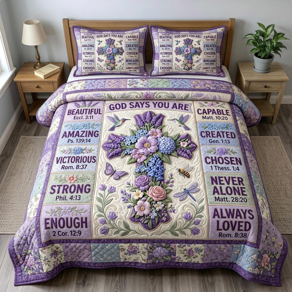 Floral Bible 3-Piece Quilted Bedding Set GFTONMU1048