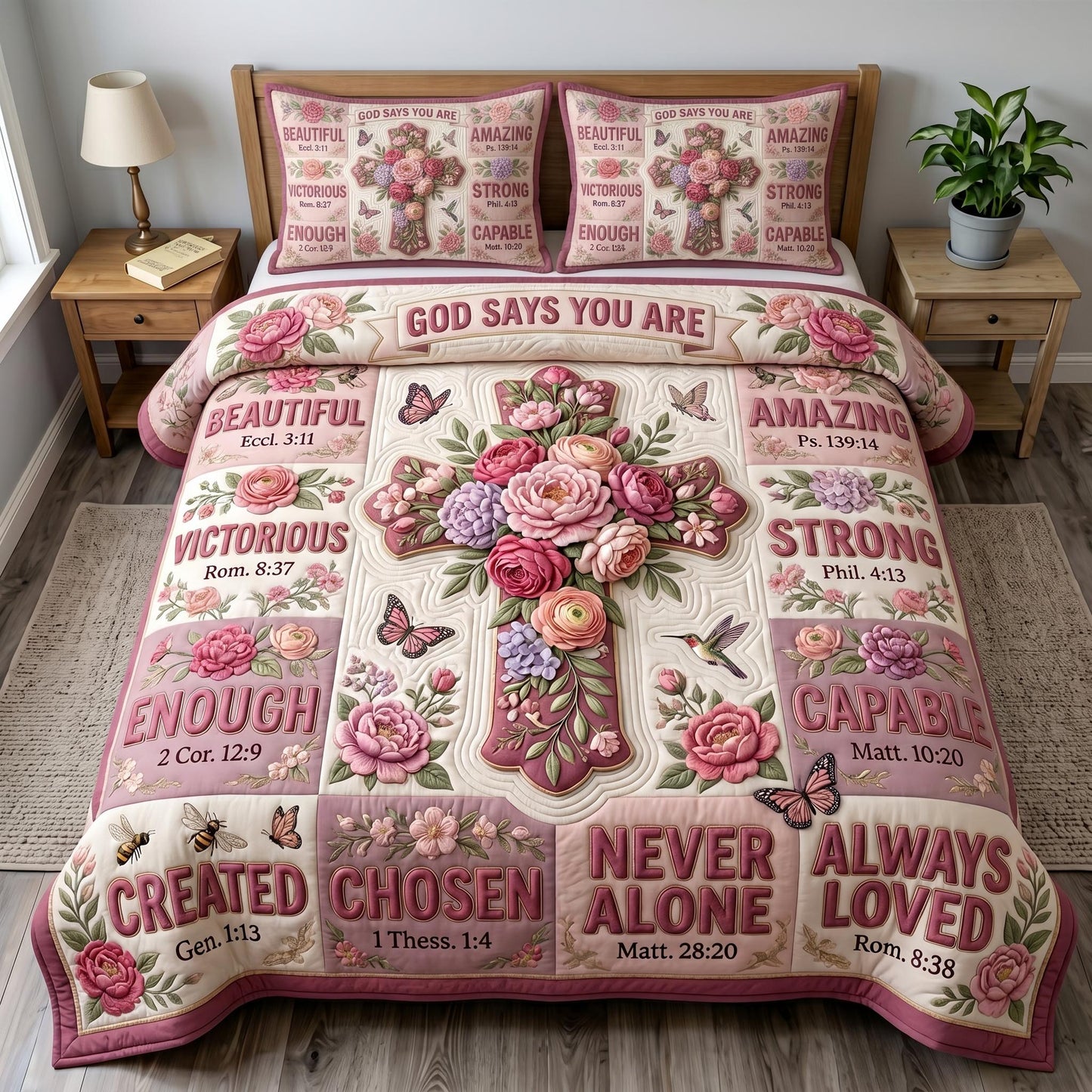 Floral Bible 3-Piece Quilted Bedding Set GFTONMU1050