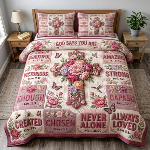 Floral Bible 3-Piece Quilted Bedding Set GFTONMU1050