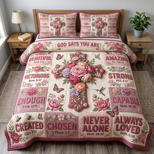 Floral Bible 3-Piece Quilted Bedding Set GFTONMU1050
