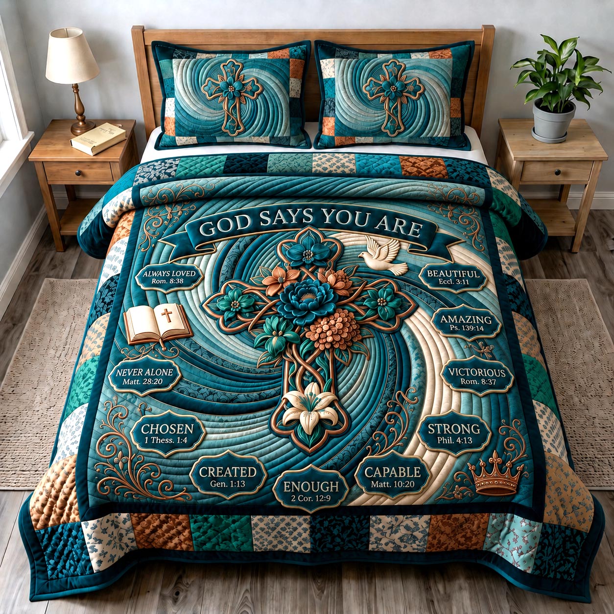 Floral Bible 3-Piece Quilted Bedding Set GFTONMU1052