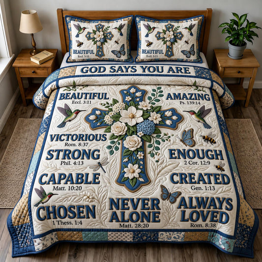Floral Bible 3-Piece Quilted Bedding Set GFTONMU1053