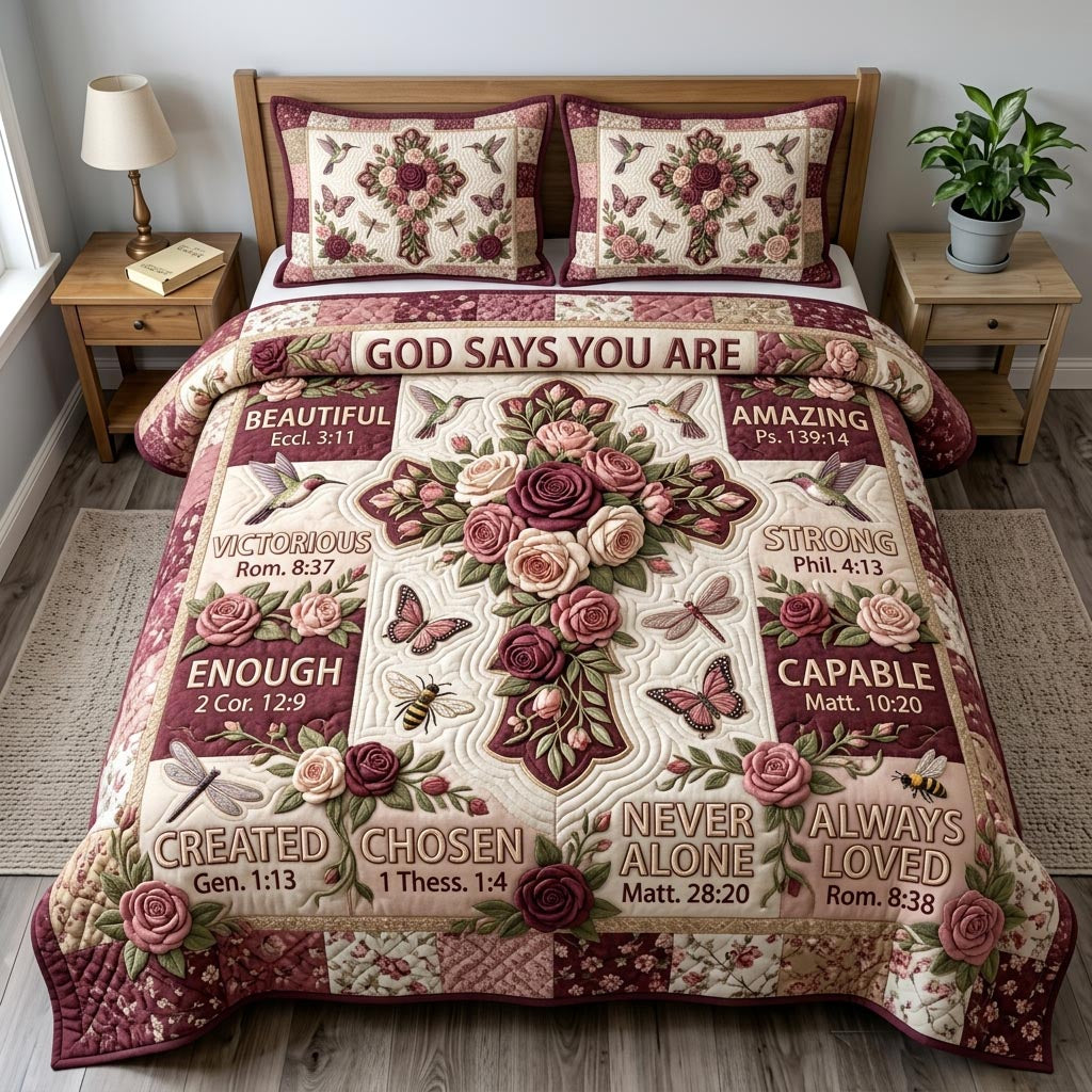 Floral Bible 3-Piece Quilted Bedding Set GFTONMU1055
