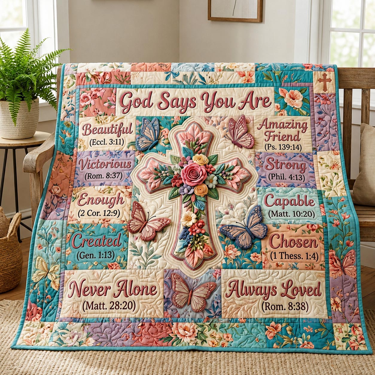 Floral Bible Quilted Blanket GFTONMU1083