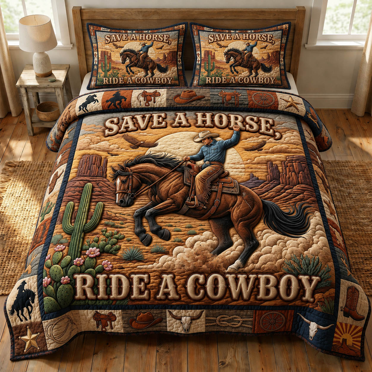 Western Cowboy 3-Piece Quilted Bedding Set GFTONMU1350