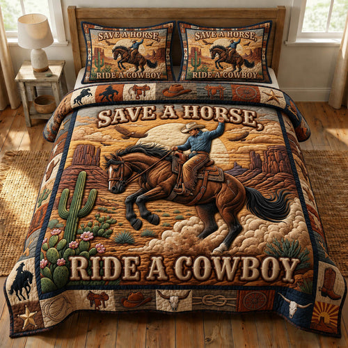 Western Cowboy 3-Piece Quilted Bedding Set GFTONMU1350