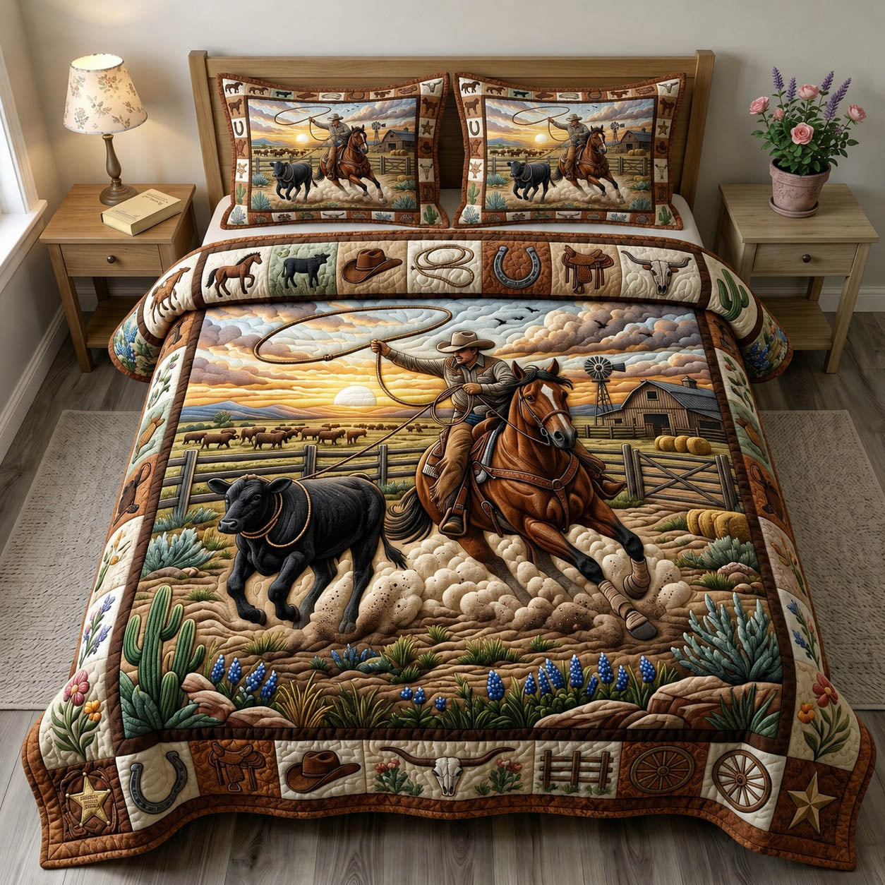 Western Cowboy 3-Piece Quilted Bedding Set GFTONMU1354