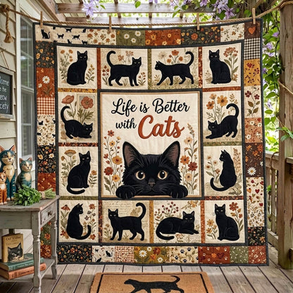 Black Cat Quilted Blanket GFTONMU1538
