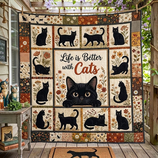 Black Cat Quilted Blanket GFTONMU1538