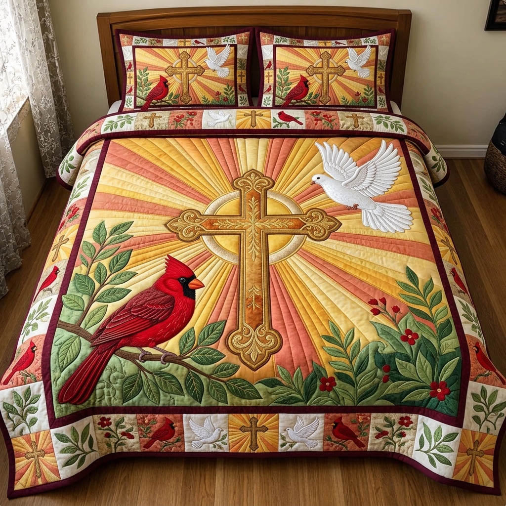 Cardinal Christian 3-Piece Quilted Bedding Set GFTONMU1558