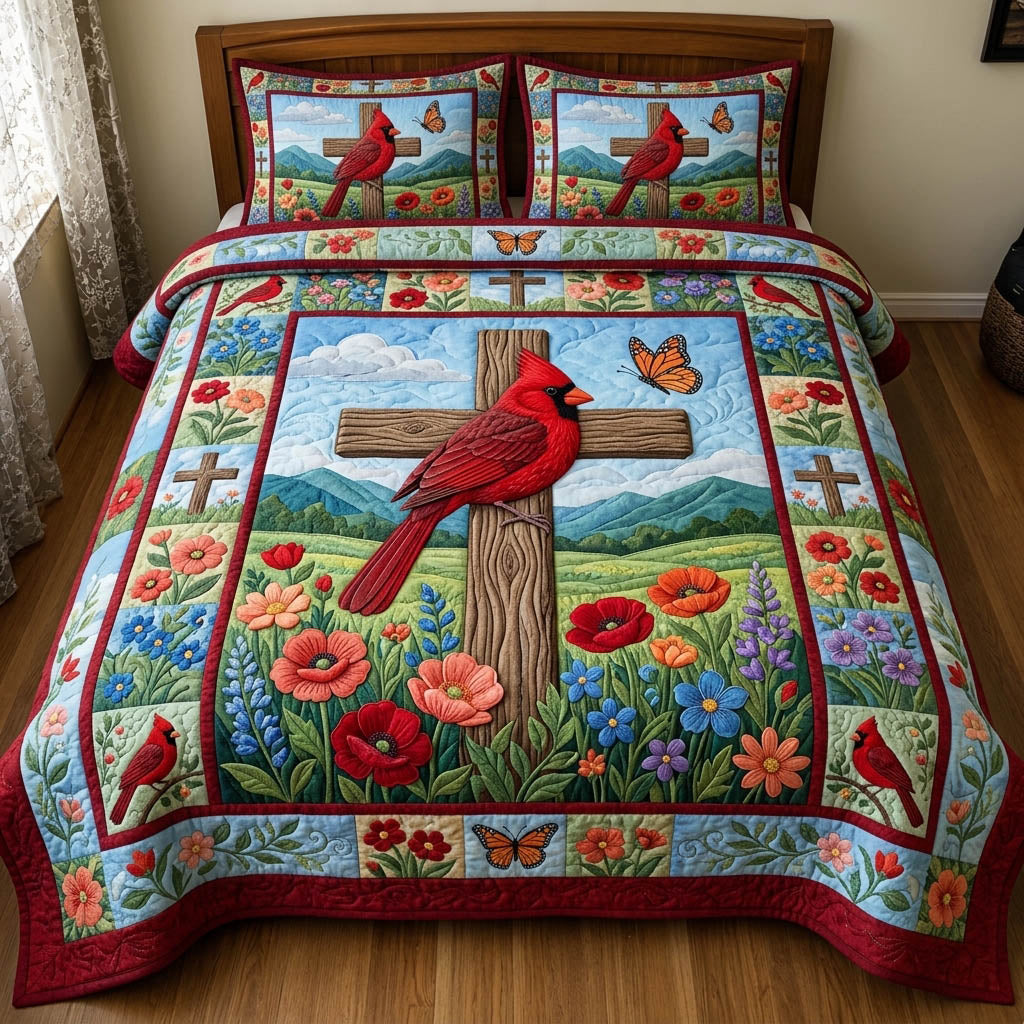 Cardinal Christian 3-Piece Quilted Bedding Set GFTONMU1559