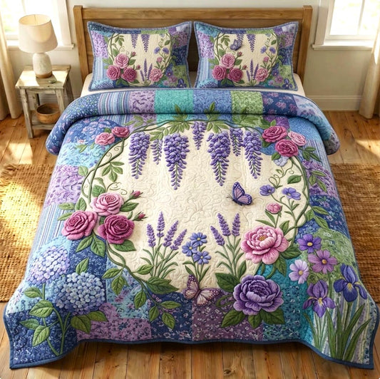 Flower Garden 3-Piece Quilted Bedding Set GFTONMU1603 C1