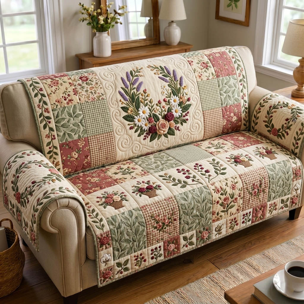 Floral Patchwork Quilted Sofa Cover GFTONMU1777