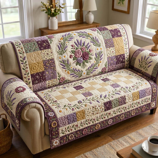 Floral Patchwork Quilted Sofa Cover GFTONMU1778