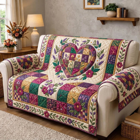 Floral Patchwork Quilted Sofa Cover GFTONMU1779