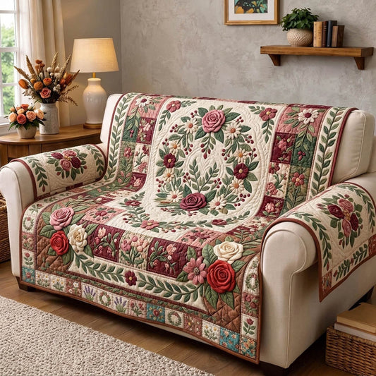 Floral Patchwork Quilted Sofa Cover GFTONMU1781
