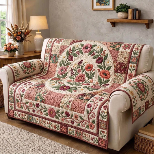 Floral Patchwork Quilted Sofa Cover GFTONMU1783