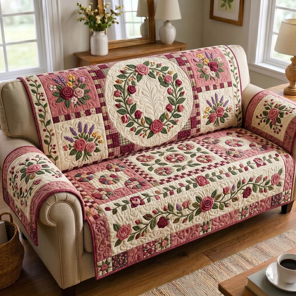 Floral Patchwork Quilted Sofa Cover GFTONMU1787