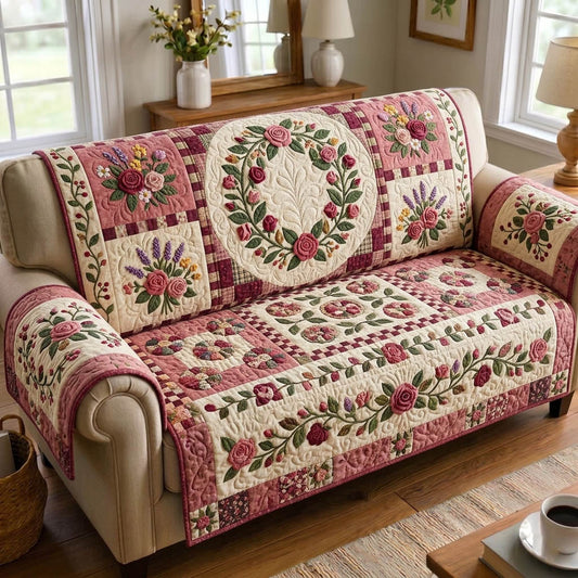 Floral Patchwork Quilted Sofa Cover GFTONMU1787