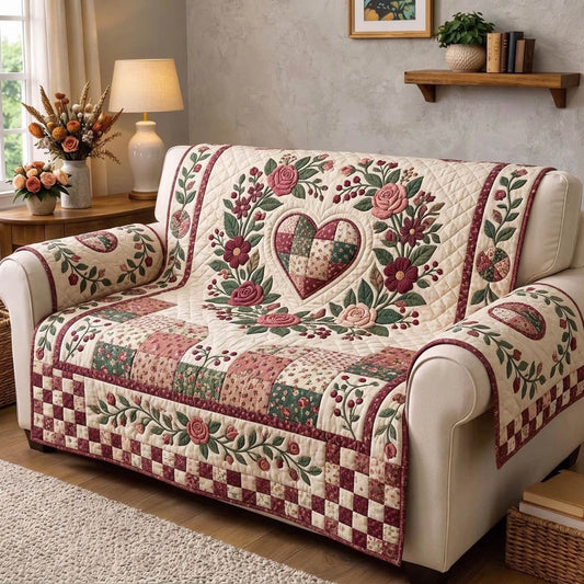 Floral Patchwork Quilted Sofa Cover GFTONMU1788