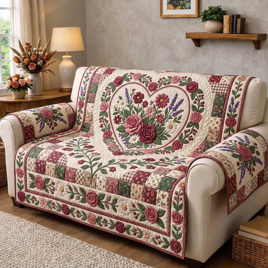 Floral Patchwork Quilted Sofa Cover GFTONMU1789