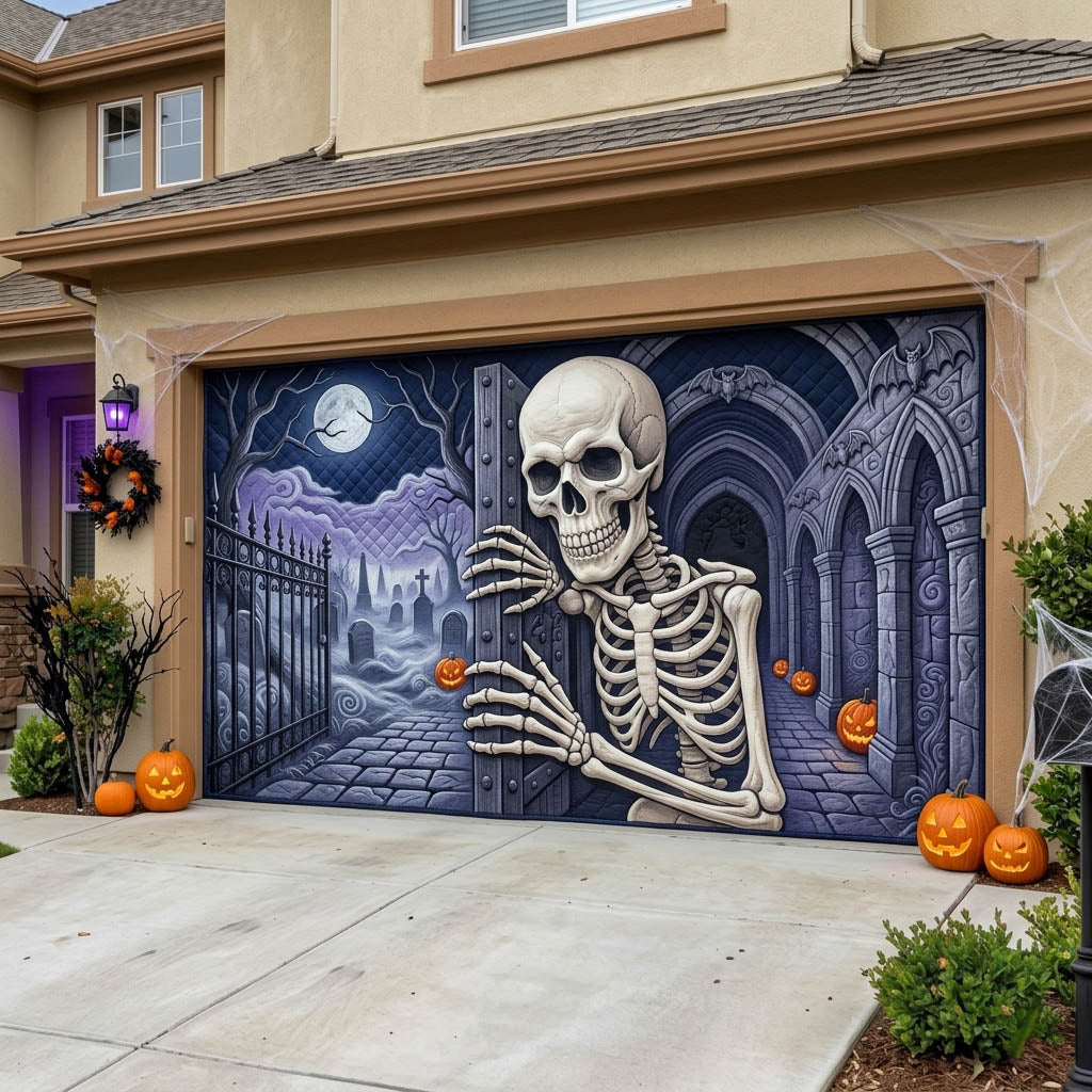 Haunted Skeleton Garage Door Banner GFTONMU1820