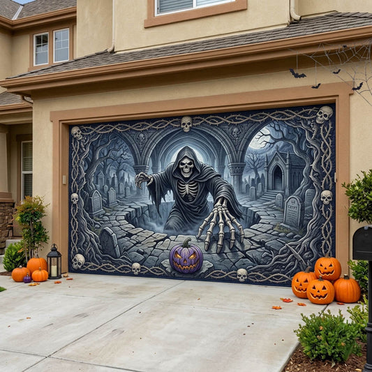 Haunted Skeleton Garage Door Banner GFTONMU1821