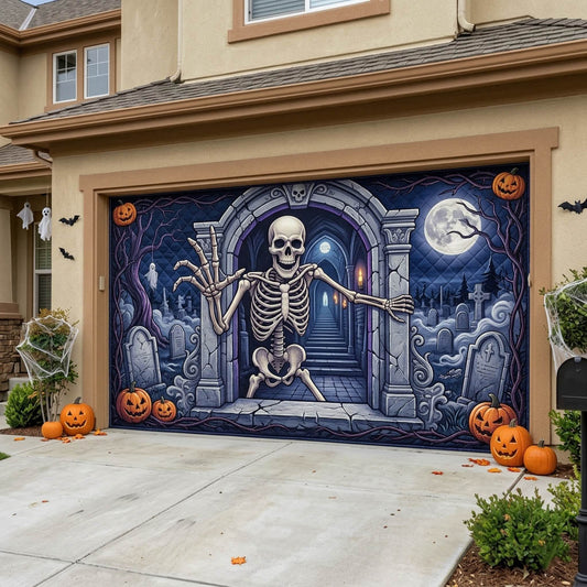 Haunted Skeleton Garage Door Banner GFTONMU1826