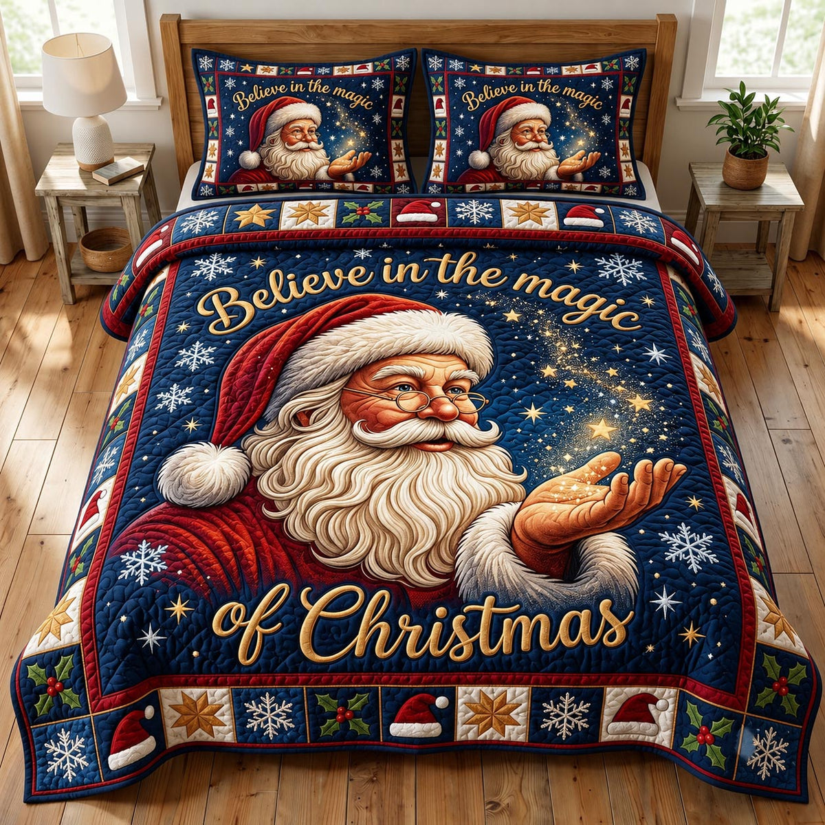 Santa Claus 3-Piece Quilted Bedding Set GFTONMU1956