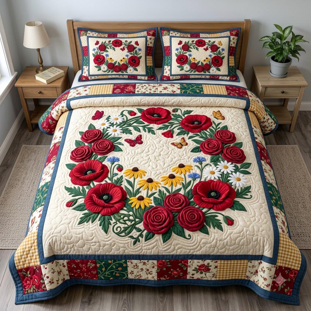 Flower Garden 3-Piece Quilted Bedding Set GFTONMU1963