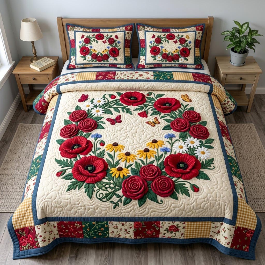 Flower Garden 3-Piece Quilted Bedding Set GFTONMU1963